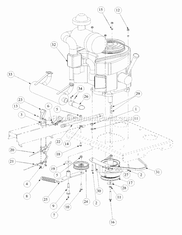 Engine Assembly Generac Diagram and Parts List for M72-GN33 53BB5FJZ750-33HP-OHV Cub Cadet Lawn Tractor